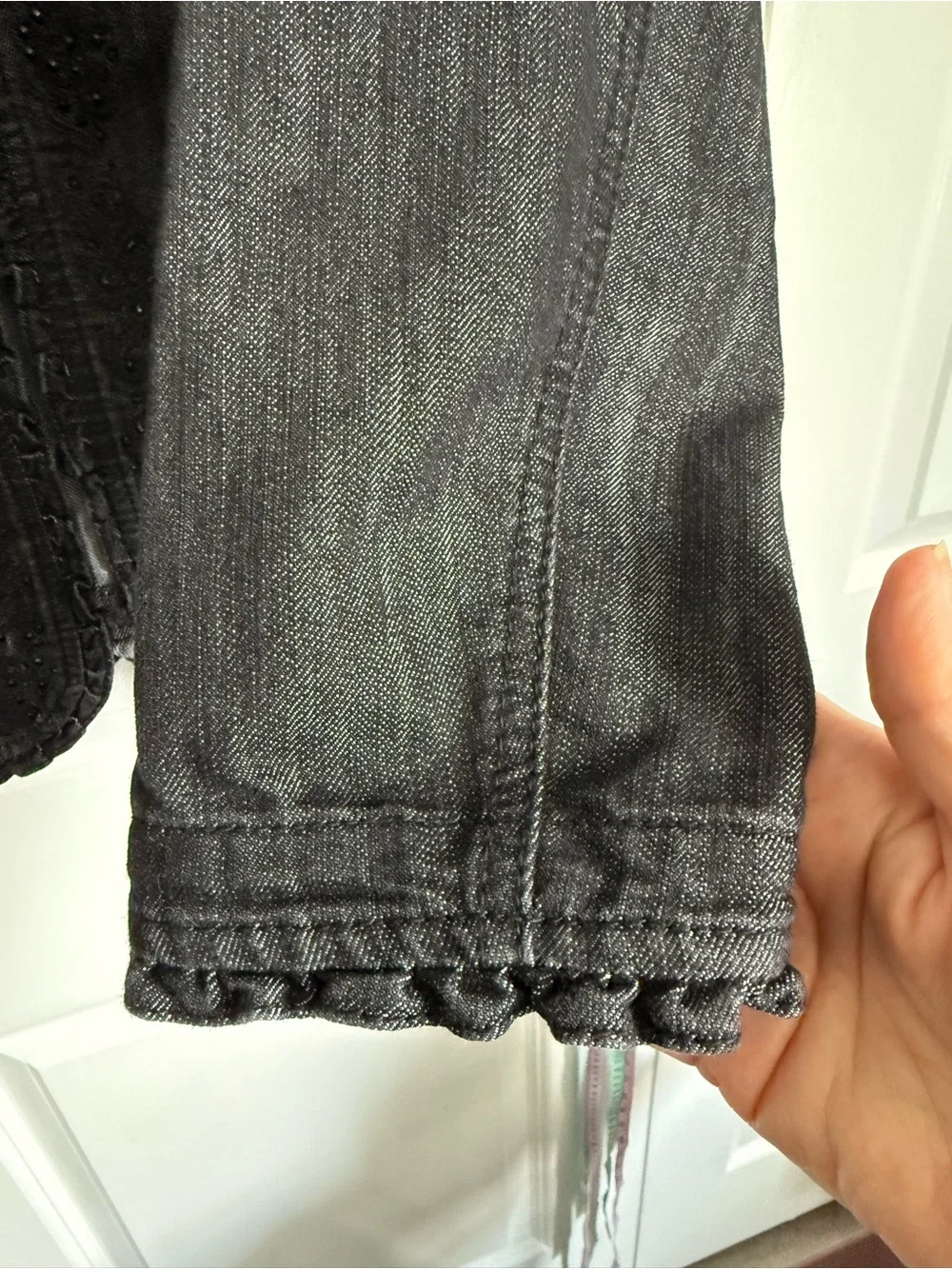 CJ Banks Black Ruffle-Trim Denim Jacket